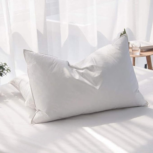 Luxury Feathers Down Pillow Queen/Standard Size, Hotel Quality Fluffy Bed Pillow, Soft Pillow for Sleeping, Organic Cotton Cover(20x28”, Pack of 1)