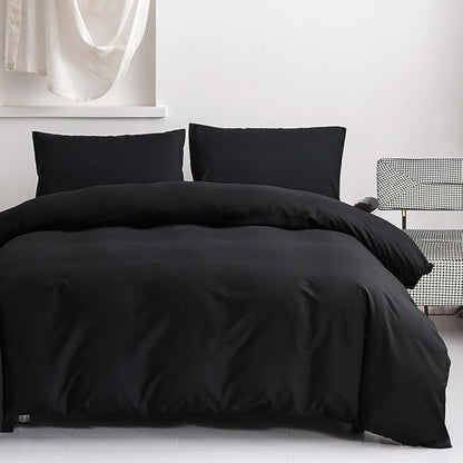 CLOTHKNOW Black Full Size Comforter Sets 3Pcs All Black Bedding Comforter Sets Boys Men Comforter Soft All Season Bedding with 2 x Pillow Cases