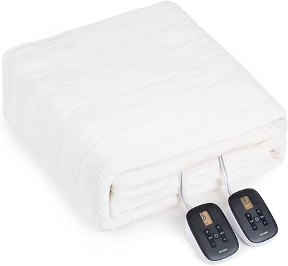 WOOMER Heated Blanket Queen Size 84" x 90", Electric Blanket with 0.5-12 Hours Timer & 10 Heating Levels, ETL Certified, White Double-Sided Velvet, Machine Washable