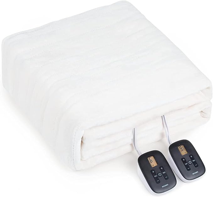 WOOMER Heated Blanket King Size 100" x 90", Electric Blanket with Dual Controllers, 0.5-12 Hours Timer & 10 Heating Levels, ETL Certified, White Double-Sided Velvet, Machine Washable