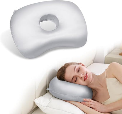 Ear Piercing Pillow for Side Sleepers, Pillow with an Ear Hole for CNH and Ear Pain Ear Inflammation Pressure Sores (Light Gray Silk, 17.3"x12.6"x2")