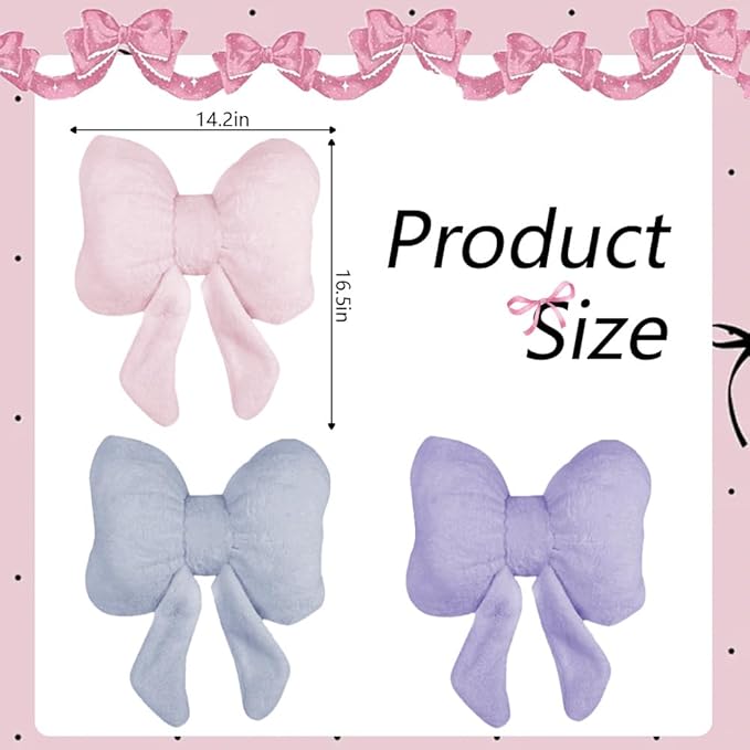 2Pack Soft Furry Bow Throw Pillows Cute Bowknot Plush Pillow Home Decor Stuffed Bow Lumbar Pillow for Bed Couch Living Room Decor (Purple)