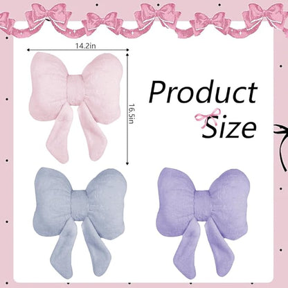 2Pack Soft Furry Bow Throw Pillows Cute Bowknot Plush Pillow Home Decor Stuffed Bow Lumbar Pillow for Bed Couch Living Room Decor (Grey)
