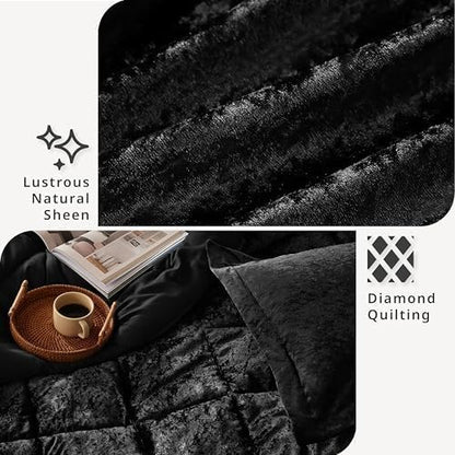 Intelligent Design Queen Comforter Set, Velvet Comforter Set , Luxury Diamond Quilting Comforter Set, Fluffy Comforter Bed Set with Decorative Pillowand 2 Shams, 4 Piece Black, Full/Queen