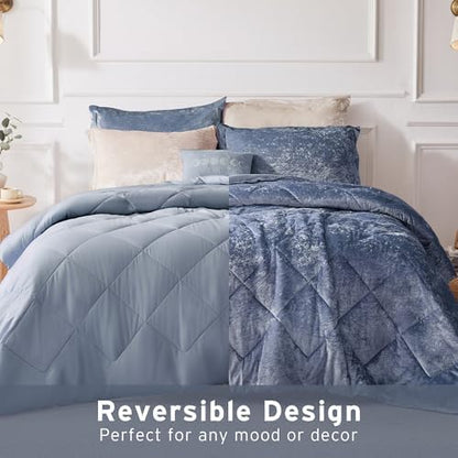 Intelligent Design King Comforter Set, Velvet Comforter Set , Luxury Diamond Quilting Comforter Set, Fluffy Comforter Bed Set with Decorative Pillowand 2 Shams, 4 Piece Blue, King/ Cal King