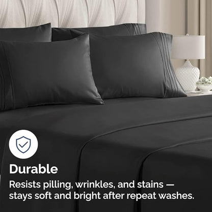 Queen Pillow Cases Set of 6 - Ultra Soft Hotel Quality Pillowcase Covers - Comfy & Wrinkle Free - Shrink, Stain and Fade Resistant - Easy-Care, Machine Washable Pillow Protectors - 6 Piece Set - Black