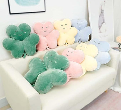 Cyprinus Carpio Smile Face Trifolium Plush Throw Pillow Green Shamrock Cushion Decor Room Light Blue/19Inch