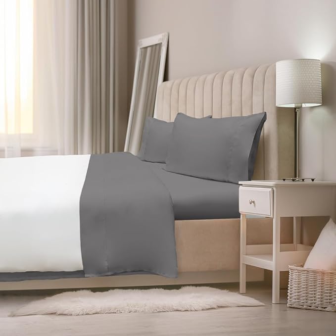 Jennifer Adams Eternal Sheet Set, 4-Piece Microfiber Sheets & Pillowcases - Ultra-Soft, Breathable and Wrinkle-Resistant (Graphite, California King)