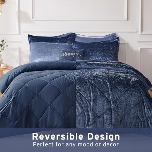 Intelligent Design Twin Comforter Set, Velvet Comforter Set , Luxury Diamond Quilting Comforter Set, Fluffy Comforter Bed Set with Decorative Pillowand 1 Sham, 3 Piece Navy, Twin/Twin XL
