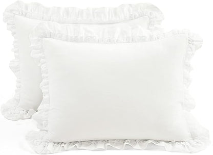 Lush Decor Ella Ruffle Lace 100% Cotton Duvet Cover, 3 Piece Set, Full/Queen, White - Cute Comforter - Queen Bedding Set - White Bedding Full Size - Coquette Decor - Neutral Lace Trim - Ruffle Trim