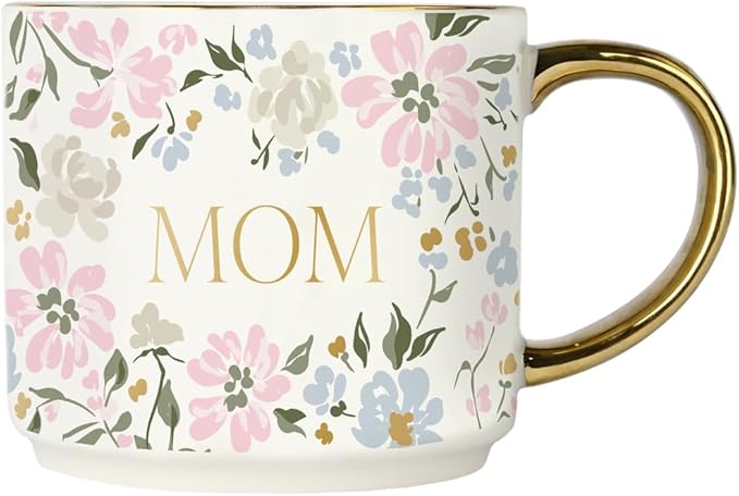 Sweet Water Decor Mug for Mom, 14oz Fine Bone China Cup with Gold Handle & Rim for Tea & Coffee Drinks, Gift Idea for Mother's Day, Mom's Birthday & Christmas, Cute Vintage Floral Design
