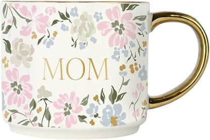 Sweet Water Decor Mug for Mom, 14oz Fine Bone China Cup with Gold Handle & Rim for Tea & Coffee Drinks, Gift Idea for Mother's Day, Mom's Birthday & Christmas, Cute Vintage Floral Design