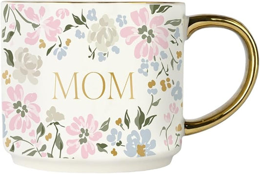 Sweet Water Decor Mug for Mom, 14oz Fine Bone China Cup with Gold Handle & Rim for Tea & Coffee Drinks, Gift Idea for Mother's Day, Mom's Birthday & Christmas, Cute Vintage Floral Design