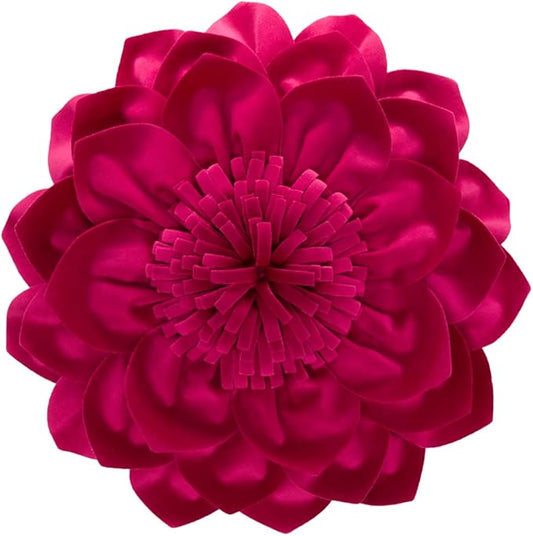 Decorative Throw Pillow 3D Flower Round Pillow Accent Handmade Cushion with Insert for Couch Bed Home Decor 12 Inch Rose Red