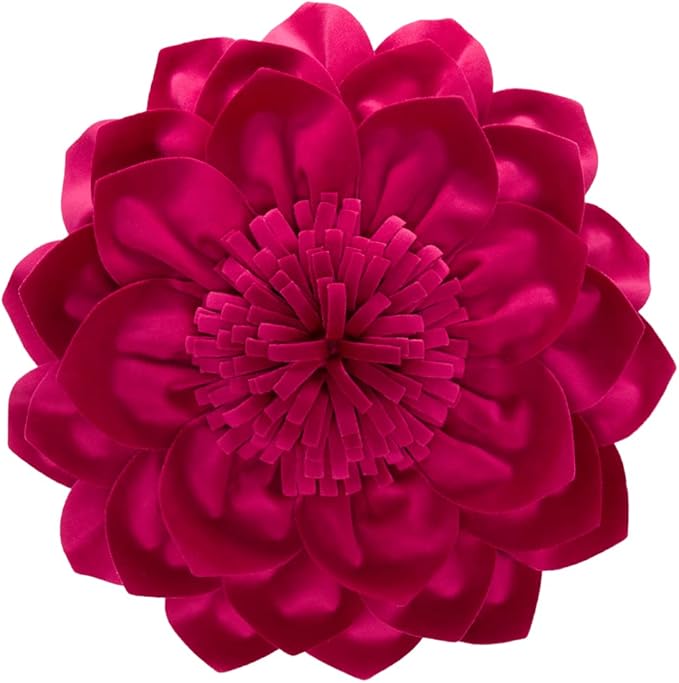 Decorative Throw Pillow 3D Flower Round Pillow Accent Handmade Cushion with Insert for Couch Bed Home Decor 14 inch Rose Red