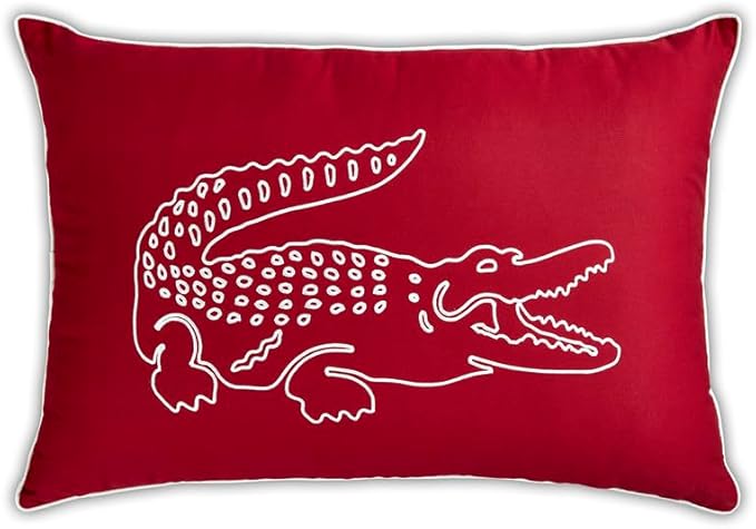Lacoste Big Croc Decorative Pillow – 16" x 24" Throw Pillow for Bed Sofa Couch, Embroidered Crocodile Logo, 100% Brushed Twill Cotton Cover Fabric, Machine Washable, Rio Red