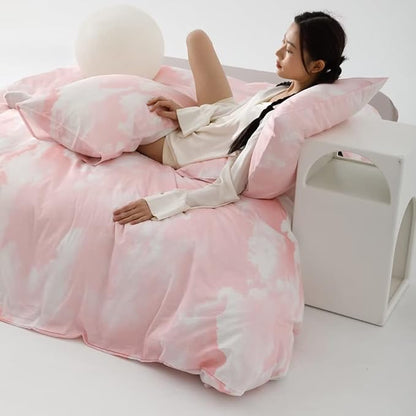 CLOTHKNOW Pink Comforter Set California King 3Pcs Cloud Bedding Comforter Sets Sky Bed Comforter Light Pink Bed Comforter Sets Cal King