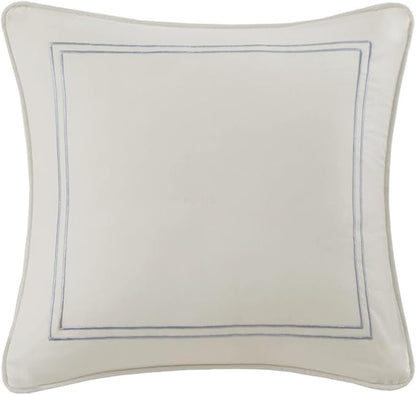 Harbor House Modern Design Decorative Pillow Hypoallergenic Sofa Cushion Lumbar, Back Support, Square 16" x 16", Chelse, Satin Blue Ivory