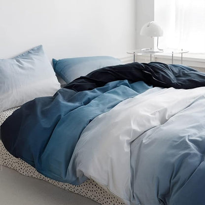 Pureant Blue White Gradient Comforter Sets Queen Solid Ocean Sea Blue Bedding Comforters Cotton Modern Plain White and Sky Blue Gradient Soft Quilts Farmhouse Abstract Art Watercolor Comforters Warm