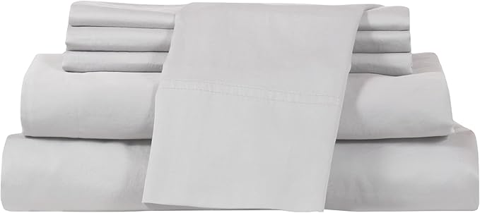 Therapedic 100% Egyptian Cotton King 6-Piece Sheet Set – Naturally Cooling & Breathable Sateen, Preshrunk Garment Wash, 16" Deep Pocket Fitted Sheet, Bonus Pillowcases, Soft & Durable - Dove