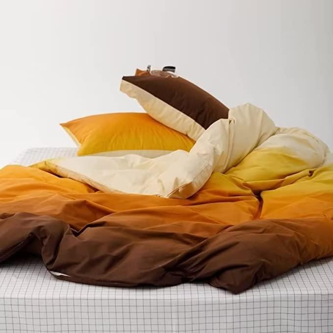 Houseri Queen Comforter Set Gradient Orange, 3 Piece Lightweight Cream and Yellow Bedding Gold Brown Aesthetic Art Style Soft Comfy Sunset Yellow Comforters Bed Sets Queen for Teen Girls Women