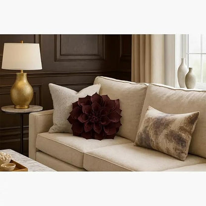 Fennco Styles Handmade 3D Heart-Shaped Petals Flower Decorative Filled Throw Pillow 13" Round - Wine Floral Pillow for Couch, Home Décor and Holiday, Housewarming Gift