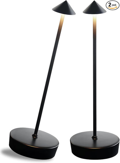 2 Packs Black Cordless Rechargeable Table Lamp 7200mAh Portable Touch Control LED Waterproof Table Lamp for Bar Bedroom Reading