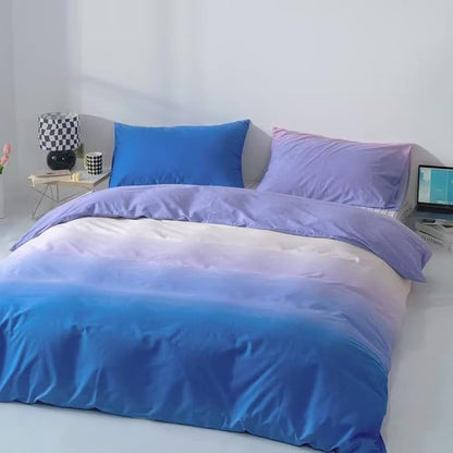 CLOTHKNOW Blue Purple Comforter Set California King Gradient Blue Bedding Comforter Sets Cal King Purple White Bed Comforter Soft