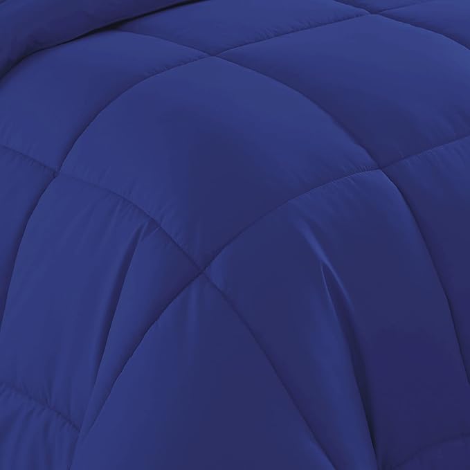 Sweet Home Collection 7 Piece Comforter Set Bag Solid Color All Season Soft Down Alternative Blanket & Luxurious Microfiber Bed Sheets, Royal Blue, Queen
