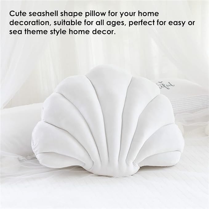 Patty Both Seashell Decorative Pillow Velvet Seashell Throw Pillow, Sea Shell Shaped Throw Pillow Decorative Pillows for Bed Couch Home Office Decor (White, Small(12.8 * 10in 0.3kg))