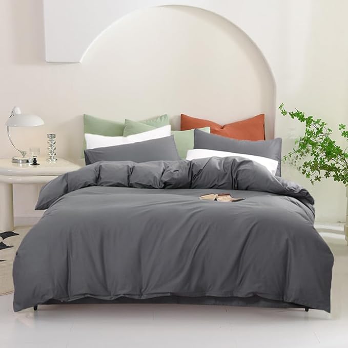 Pureant Grey Comforter Set Queen Dark Gray Bedding Comforter Sets Gray Soft Blanket Men Boys Elegant Gray Comforter Charcoal Quilts Luxurious Smoke Grey Bedding