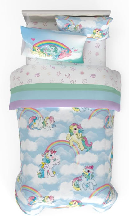 Franco Collectibles My Little Pony Classic Retro Unicorn Rainbow Bedding 5 Piece Super Soft Comforter and Sheet Set with Sham, Twin, (100% Official Licensed Product)