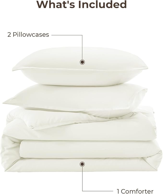 Litanika Oversized King Comforters Ivory Super King Plus Size, 3 Pieces Lightweight Solid Bedding Comforter Set, All Season Fluffy Bed Set (128x120In Comforter & 2 Pillowcases)