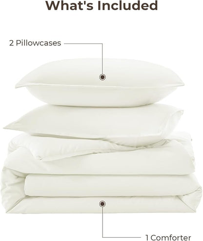 Litanika Ivory Comforter Set Queen Size, 3 Pieces Lightweight Solid Bedding Comforter Set, All Season Fluffy Bed Set (90x90In Comforter & 2 Pillowcases)