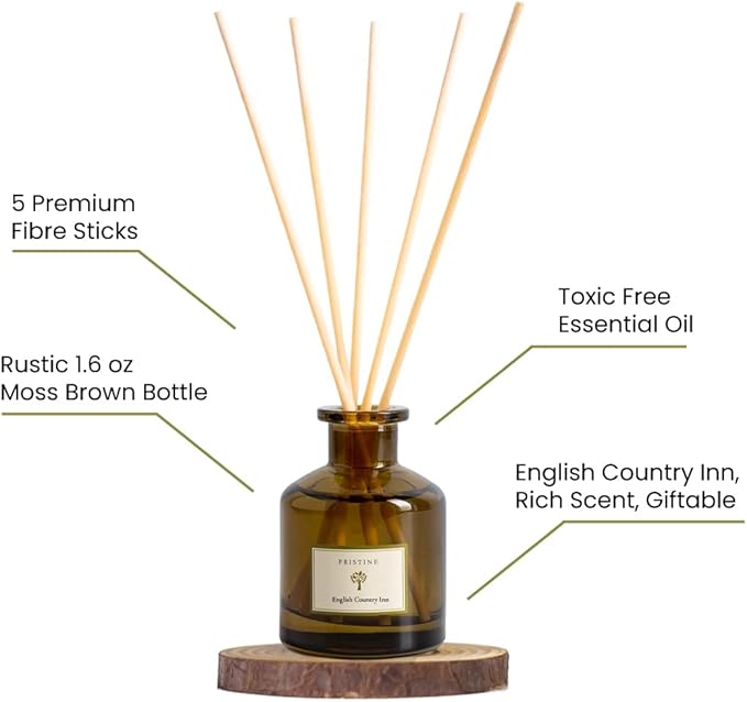 PRISTINE English Country Inn Reed Diffuser for Home | Fresh Blend of Strawberry, Vanilla, Musk Reed Diffuser Set, Oil & Reed Diffuser Sticks | Home & Office Decor | Fragrance