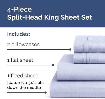 Split Head King Sheet Set – 4 Piece Flex Split Top King Sheets for Adjustable Beds - Fits 14” to 16" Mattress w/ Deep Pockets - Soft, Breathable & Cooling - Luxury Bedding and Wrinkle Free - Lavender