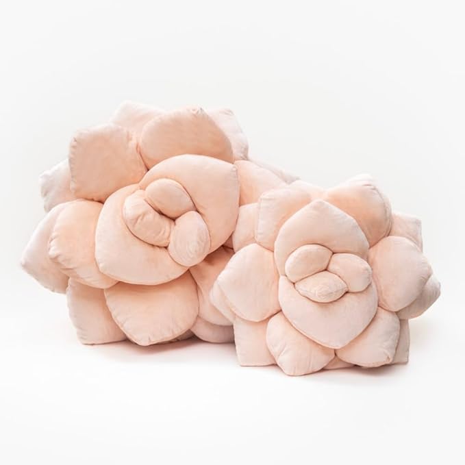 Green Philosophy Co. Succulent® Pillow 16" – Soft 3D Decorative Flower Throw Pillow, Unique Blush Peach Plush Flower Cushion, Perfect for Couch, Sofa, Bedroom Decor, Gift for Plant Lovers