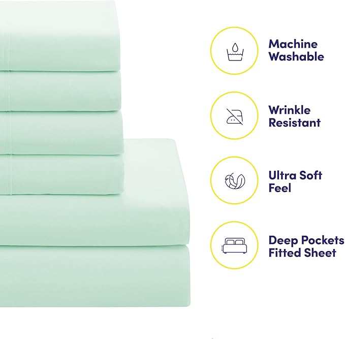 Sweet Home Collection 7 Piece Comforter Set Bag Solid Color All Season Soft Down Alternative Blanket & Luxurious Microfiber Bed Sheets, Mint, Full