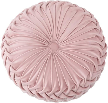 NatureMan 13.7 inch Round Sofa Cushion Pure Color Velvet Home Decor, Pleated Round Cushion, Pumpkin Pillow Suitable for Home Bed car Decoration (Pink)