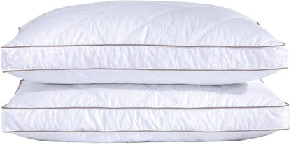 puredown® Goose Feathers and Down Pillow for Sleeping Hotel Collection Bed Pillows, Gusseted, Queen, Set of 2