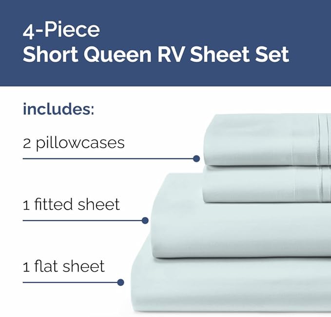 Short Queen RV Size 4 Piece Sheet Set - Comfy Breathable & Cooling Bed Sheets Set - Hotel Luxury Bedding for Women, Men, Kids, Teens, Boys & Girls - Deep Pockets & Wrinkle Free - Oeko-Tex - Ice Blue
