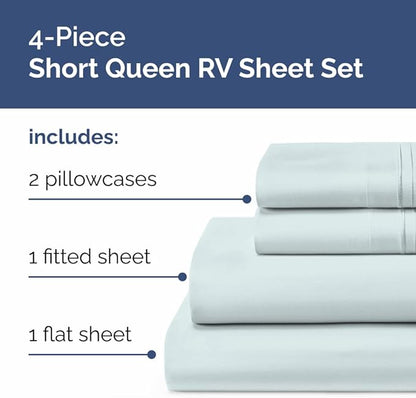 Short Queen RV Size 4 Piece Sheet Set - Comfy Breathable & Cooling Bed Sheets Set - Hotel Luxury Bedding for Women, Men, Kids, Teens, Boys & Girls - Deep Pockets & Wrinkle Free - Oeko-Tex - Ice Blue