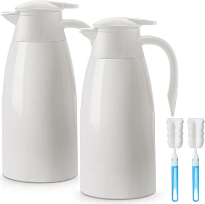 Norme 2 Pcs Thermal Coffee Carafe Insulated Stainless Steel Coffee Carafe for Hot Liquid Vacuum Thermal Pot Creamer Pitcher Dispenser with Brushes Keeping Hot Water Milk (Beige,51 oz)