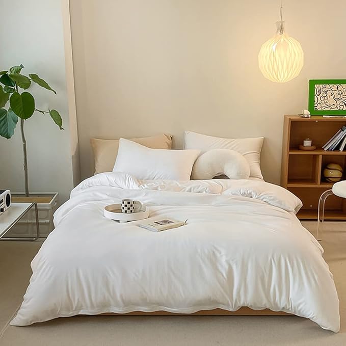 CLOTHKNOW White King Size Comforter Set 3Pcs White Bedding Comforter Sets Soft All Season Men Women Comforter Sets with 2 x Pillow Cases