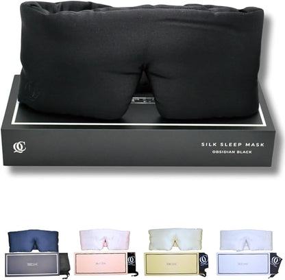 Padded Silk Sleep Mask, Sleep on Your Side Longer, Total Blackout Liner Blocks Light, Lightweight, 100% Silk 22 Momme, Soft Lightweight Stuffing Feels Like a Cloud on Your Eyelids (Obsidian Black)