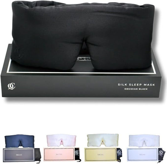 Padded Silk Sleep Mask, Sleep on Your Side Longer, Total Blackout Liner Blocks Light, Lightweight, 100% Silk 22 Momme, Soft Lightweight Stuffing Feels Like a Cloud on Your Eyelids (Obsidian Black)