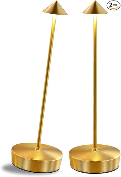 2 Packs Gold Cordless Rechargeable Table Lamp 7200mAh Portable Touch Control Led Waterproof Golden Table Lamp for Bedroom Reading