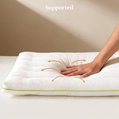 Low Profile Flat Thin Pillow (3.35″) for Stomach & Back Sleepers, Soft Flat Bed Pillow with 7D Fiber Fill & Cotton Cover, Standard Size, Machine Washable