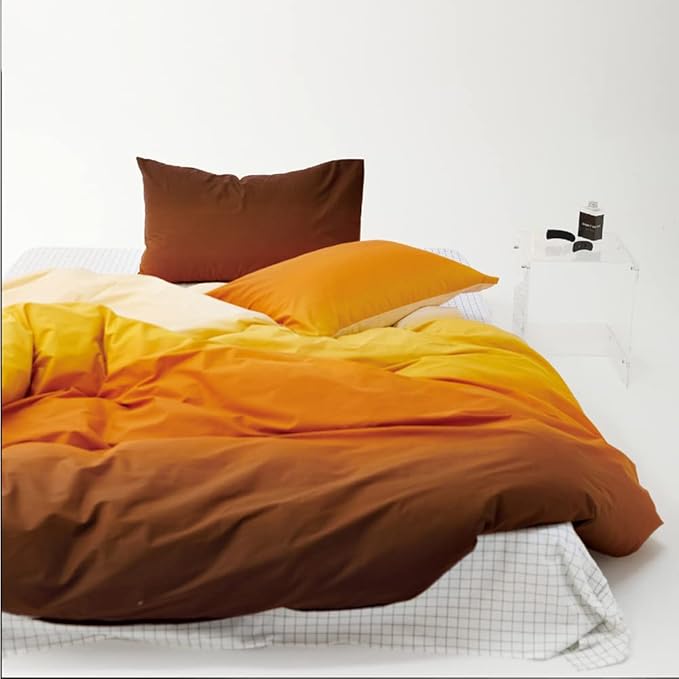 Pureant Orange Yellow Gradient Comforter Sets King Solid Yellow and Orange Bedding Comforters Cotton Women Girls Modern Orange Brown Gradient Soft Quilts Farmhouse Abstract Art Orange Blanket Warm
