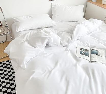 Houseri Fluffy Full Size Comforter Set - Solid White, Puffy, Cozy Bedding for Teen Girls & Boys - Lightweight, Preppy, Dorm Ready